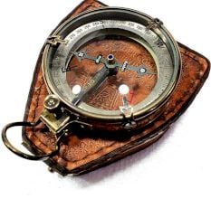 Antique Brass Compass in Leather Case Collectible